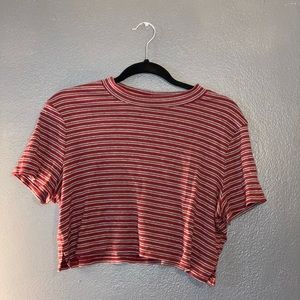 *3/25 SALE* MAROON & GREY STRIPED TURTLE NECK CROP